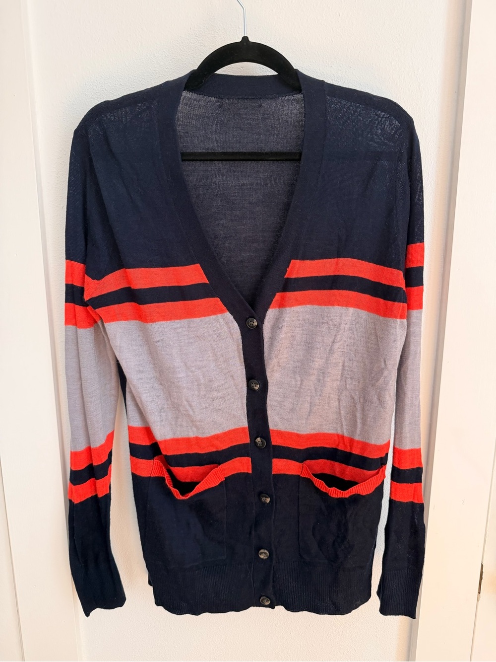 Altar'd State Navy, Gray & Orange Striped Women's Cardigan